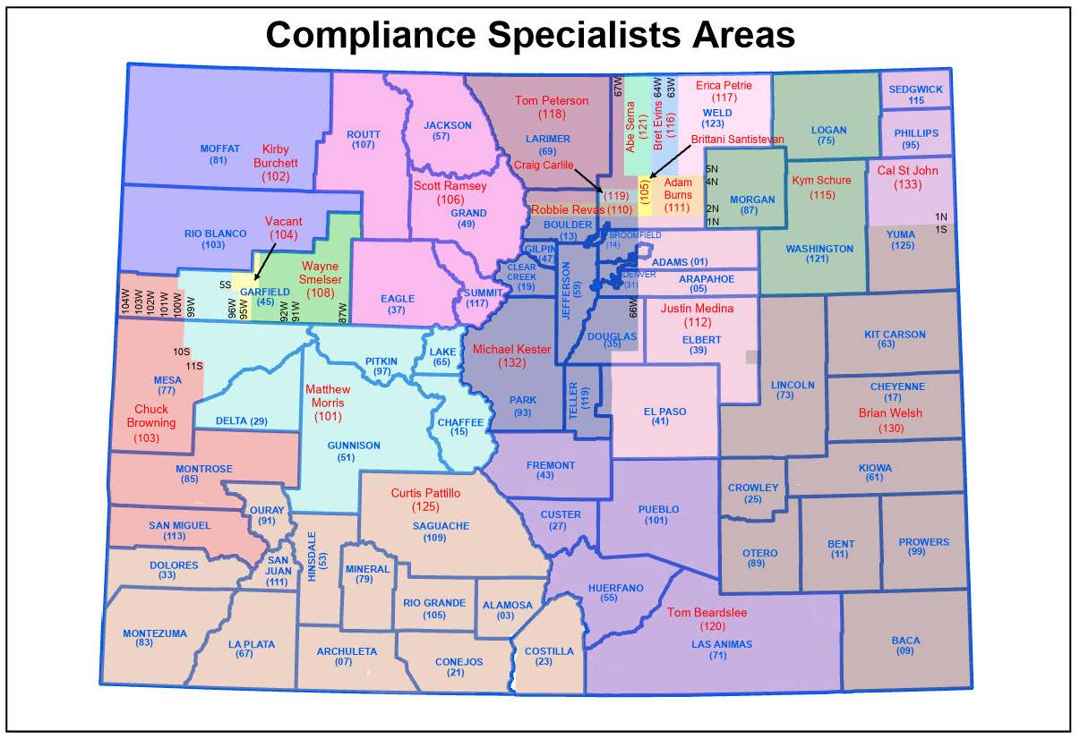 Map of Compliance Specialists Staff Areas of Responsibility