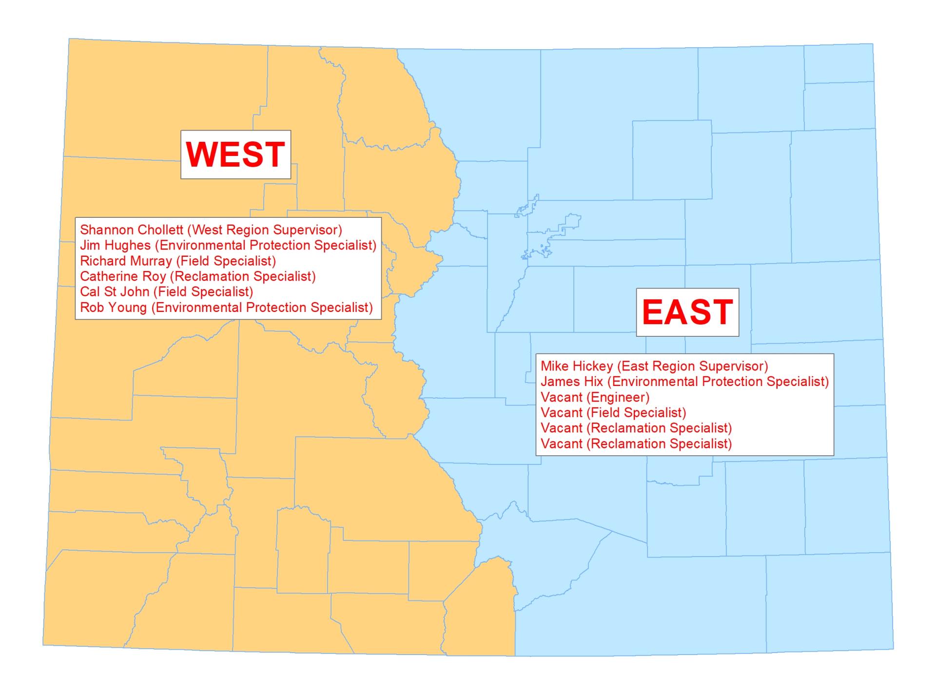 Map of Orphaned Well Program Staff Areas of Responsibility