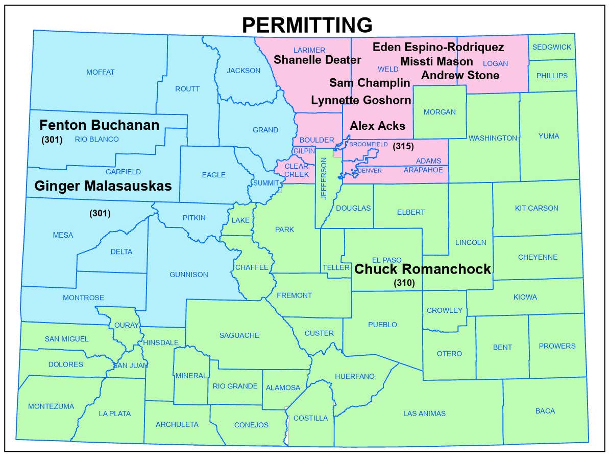 Map of Permitting Staff Areas of Responsibility