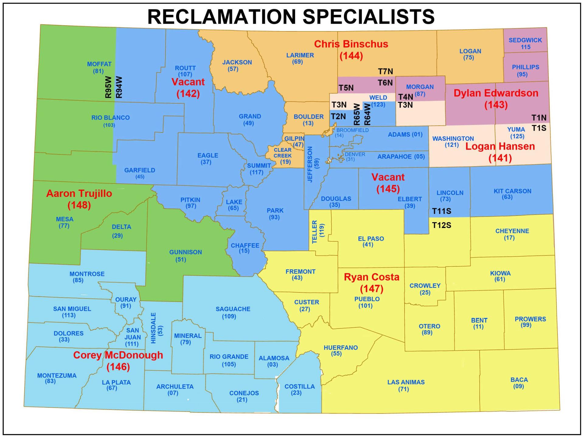 Map of Reclamation Specialist Areas of Responsibility